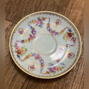 5” W Teacup Saucer Plate Only Pink Floral Gold Trim Dresden Bavaria Germany